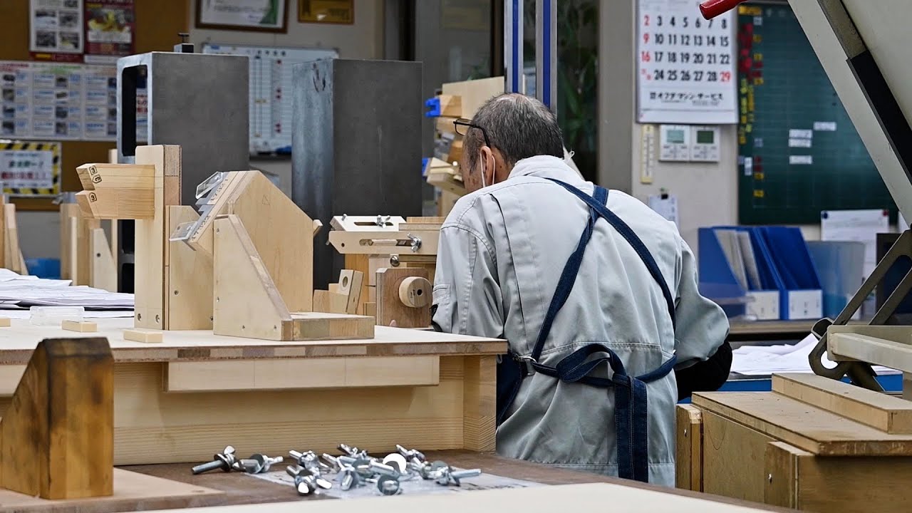 Automobile parts jigs manufacturing process. Japanese factory making wooden, metal, resin jigs.