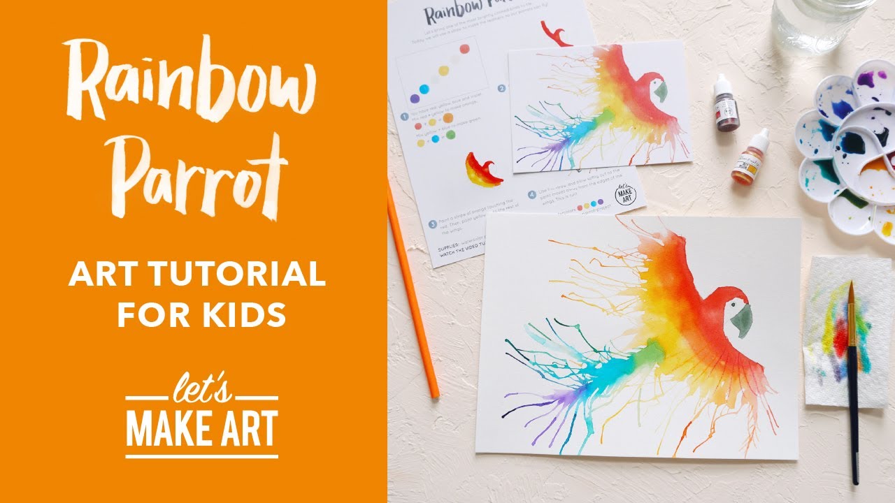 Rainbow Parrot | Children's Watercolor Art Activity by Nicole Miyuki of Let's Make Art