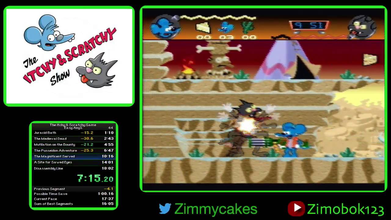 Itchy & Scratchy Easy Any% Speedrun in 15:09 (Deathless!)