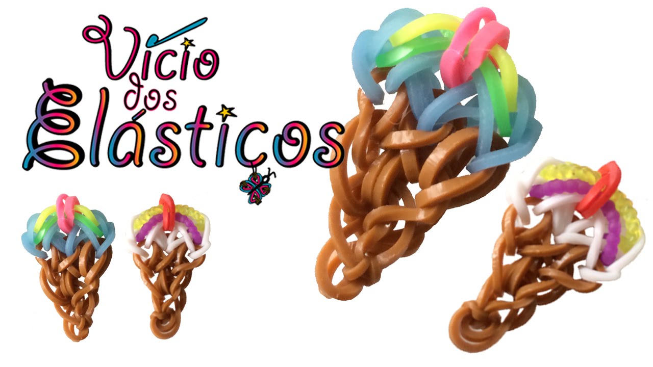 Como fazer Gelados de elasticos (sem Tear) - Rainbow Loom