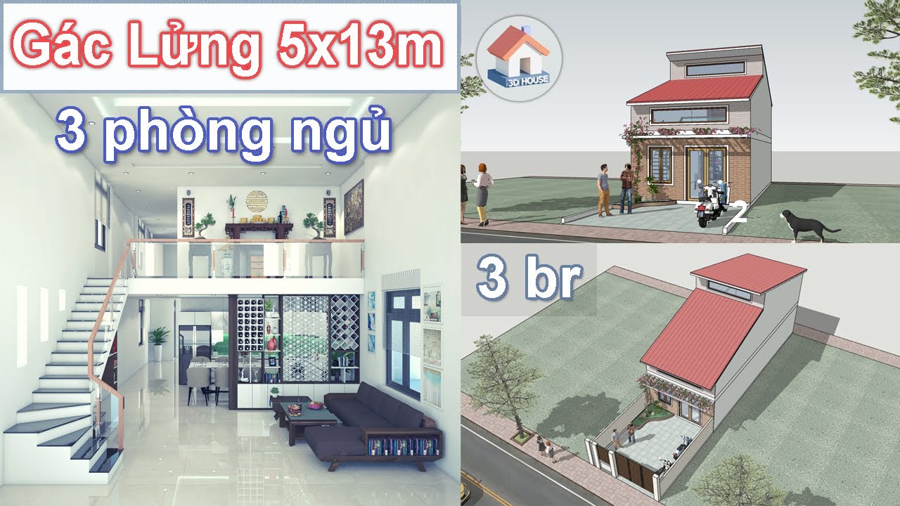 Two storey House design 5 x 13 meters with 3 bedrooms
