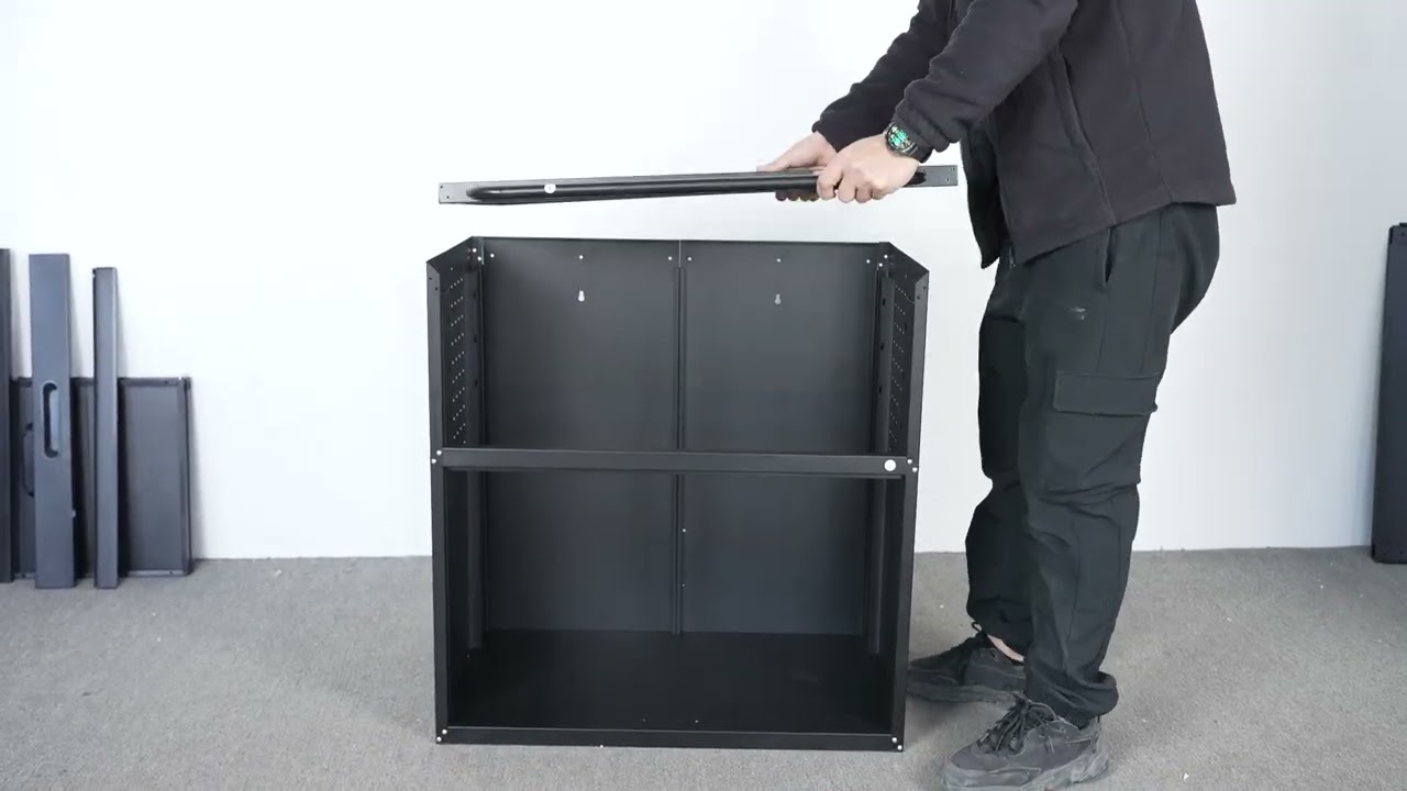 Black Metal Three-Drawer Tool Cart with Double Doors