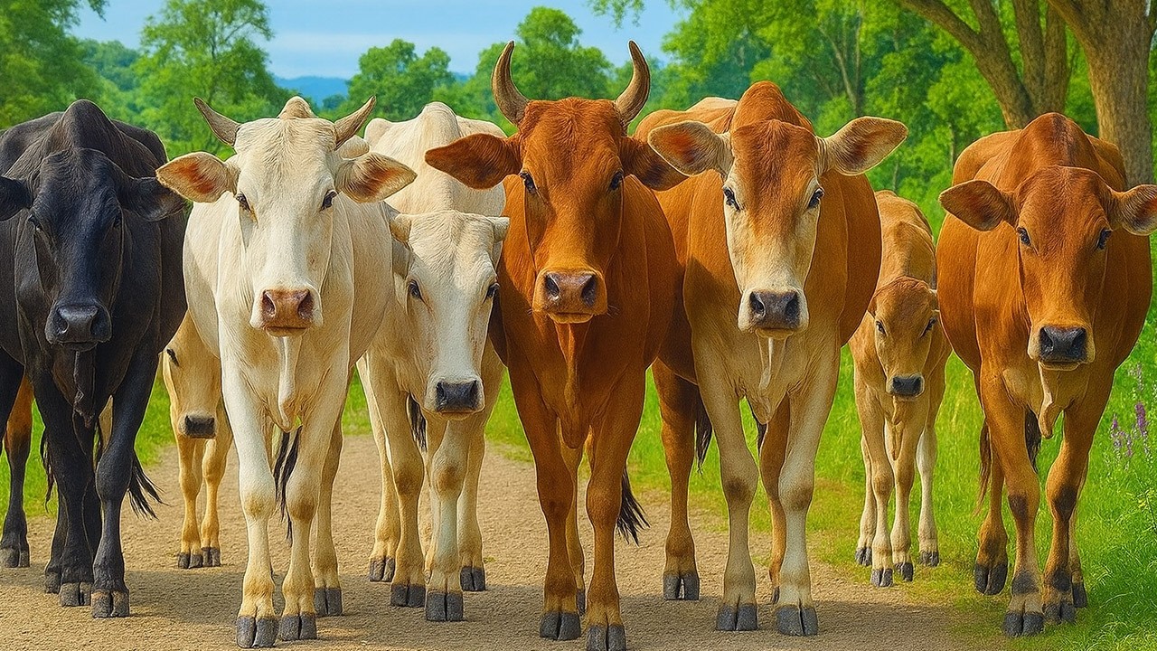 Sapi Lembu Jinak Berkeliaran di jalan kampung - menjemput sapi lembu lucu pulang ke kandang