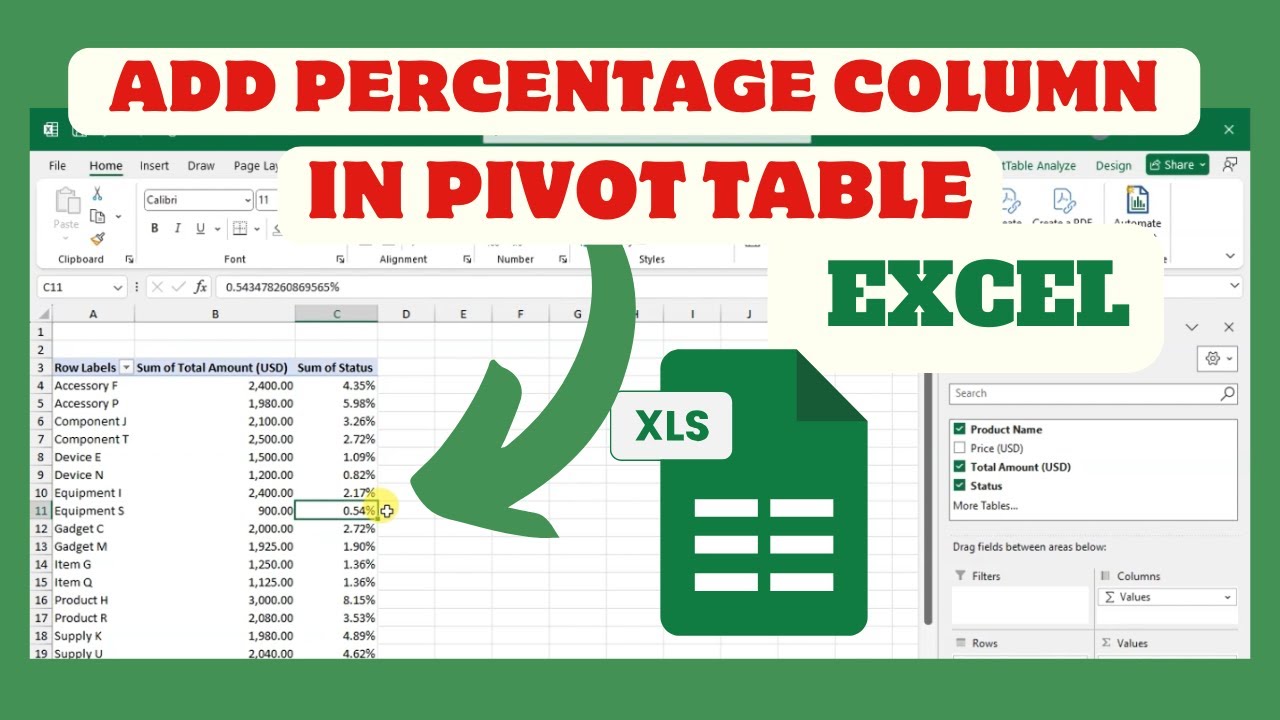 How To Add Percentage Column In Pivot Table