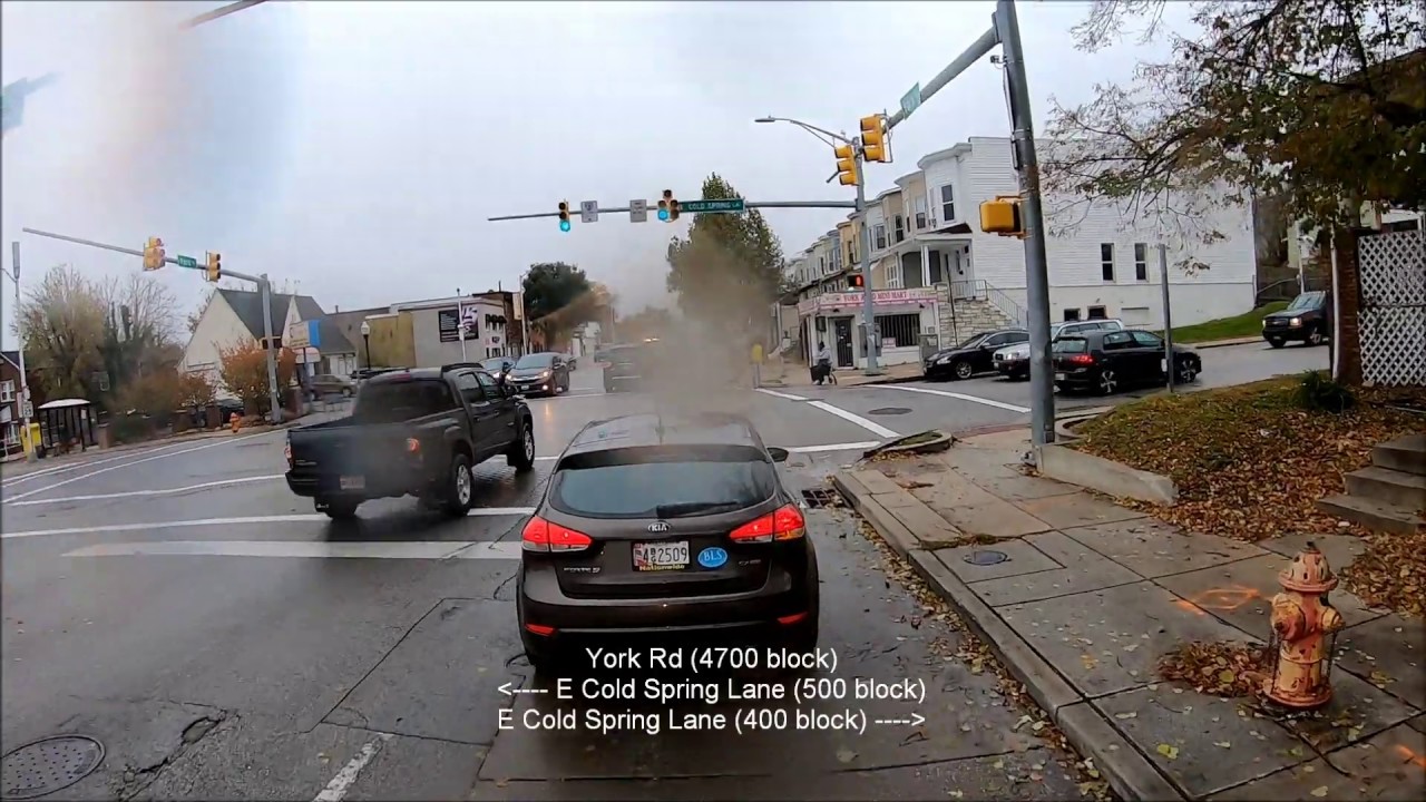 Baltimore (area) Bicycling - York Rd/Greenmount Ave from Towson to Monument St in rain (Full Ride)