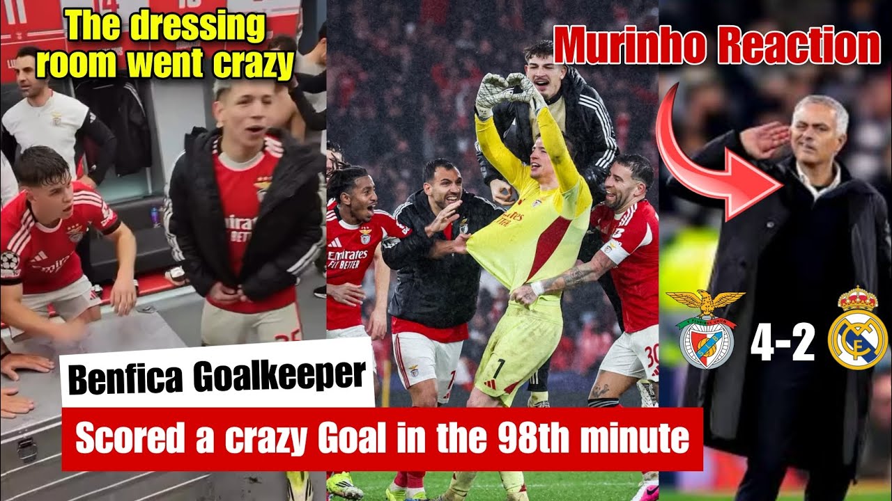 🤯Benfica fans & players Crazy reaction after goalkeeper Trubin 98th minute goal beat Real Madrid 4-2