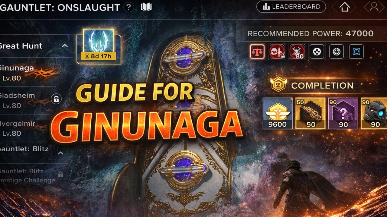 Destiny Rising - Ginunaga - Gauntlet: Onslaught - Walkthrough - Great Hunt - Guide