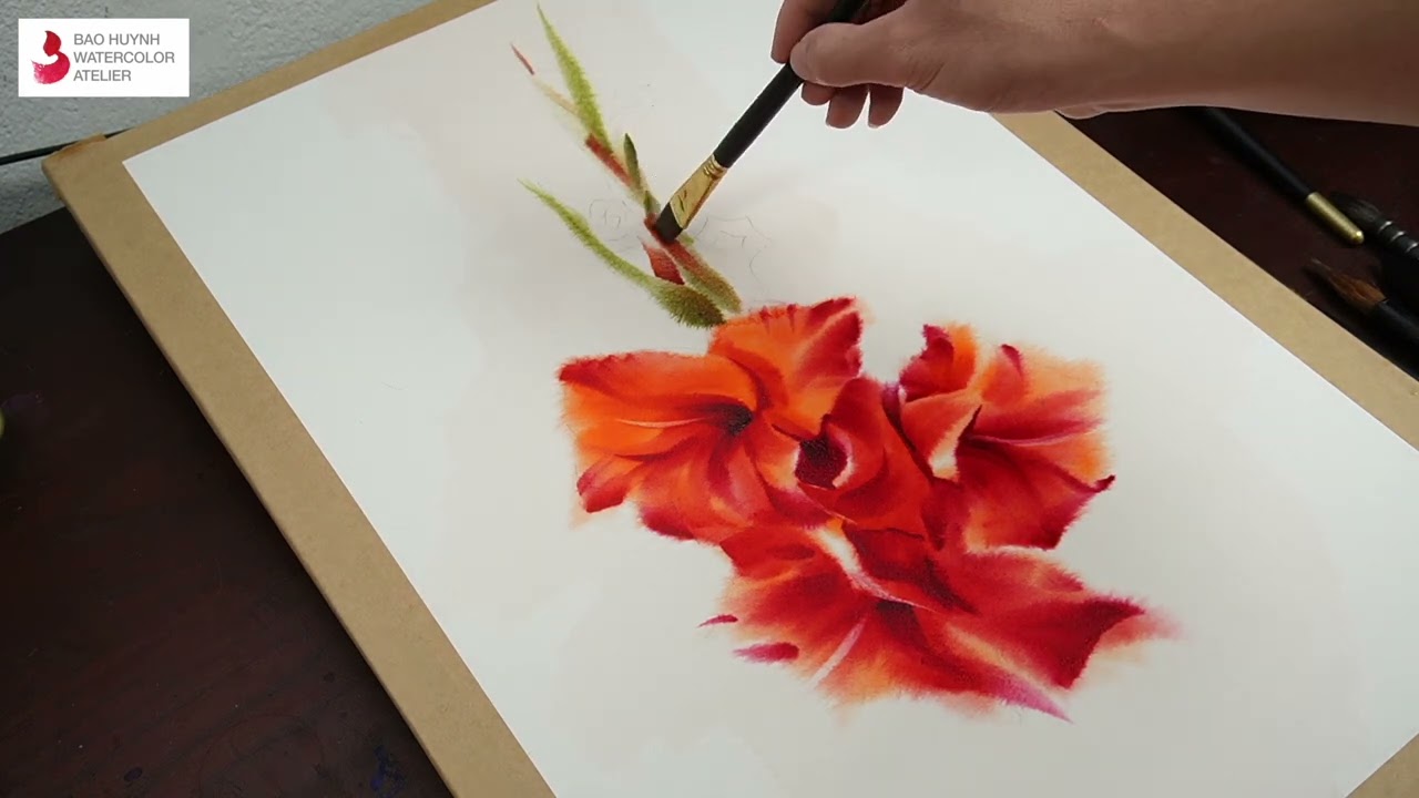 Gladiolus flower with wet on wet technique - watercolor by Bao Huynh artist