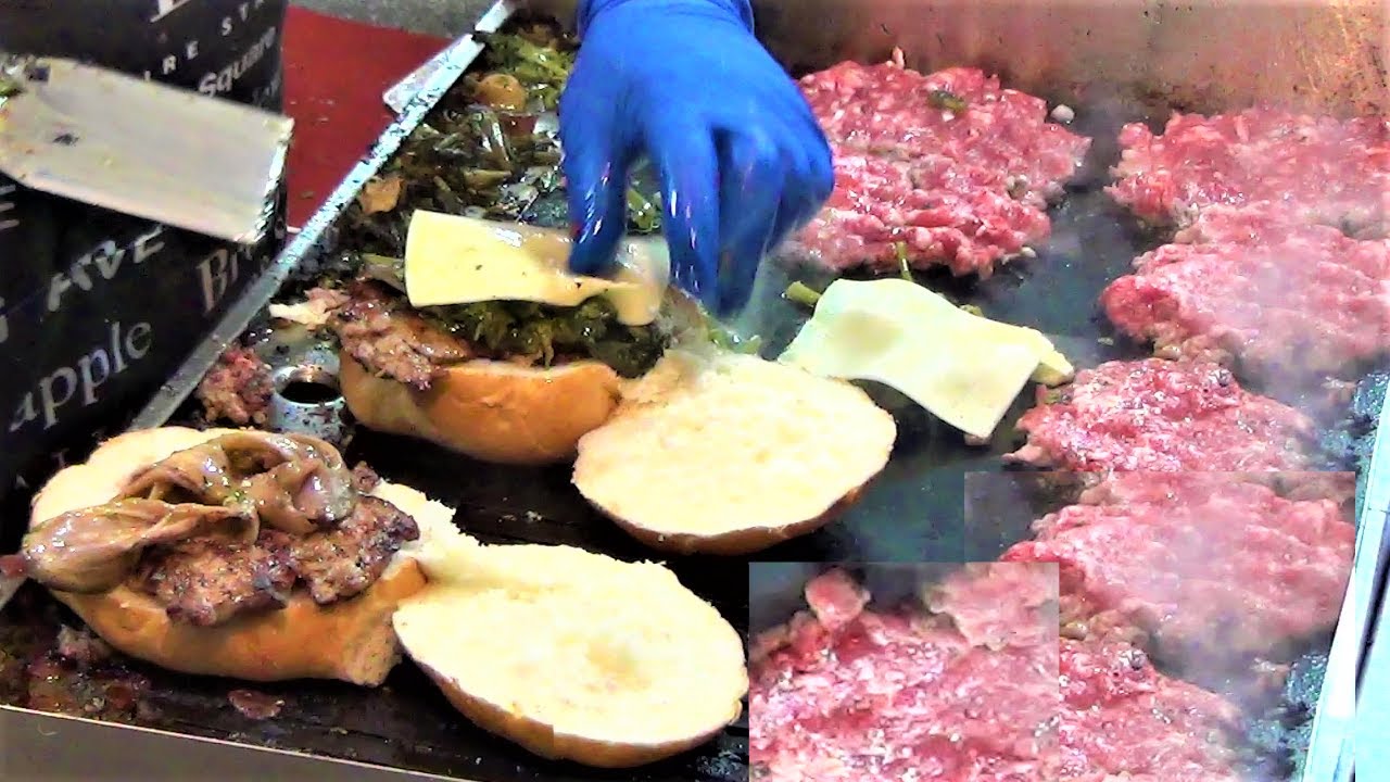 Street Food in Italy. Burgers, Picanha, Pork Ribs, Lamb Skewers, Roasted Pork, Sweets and more food