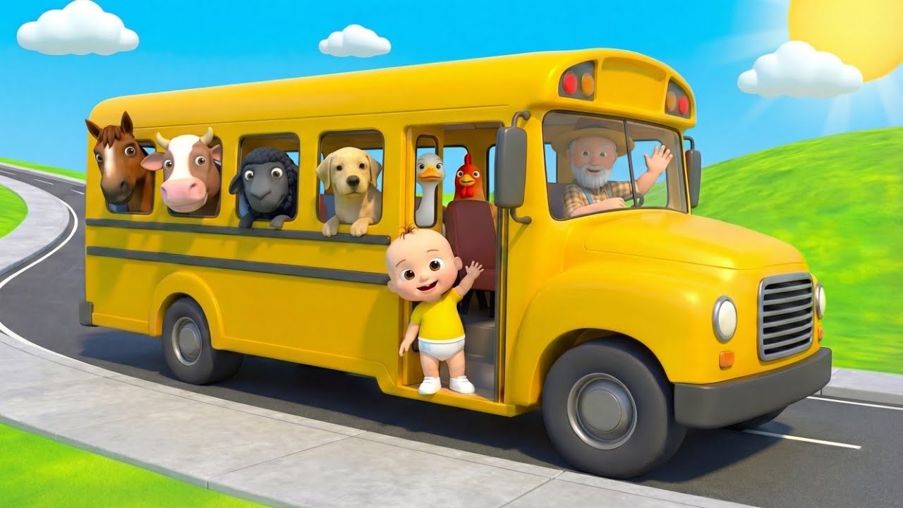 Wheels on the Bus Go to Old MacDonald's Farm🐮🚌| Learn Animal Sounds | Hachu Humu Kids#nurseryrhymes
