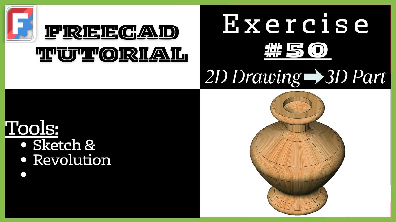 FreeCAD Tutorial for beginners, 3D Exercise_#50__2D drawing to 3D solid part