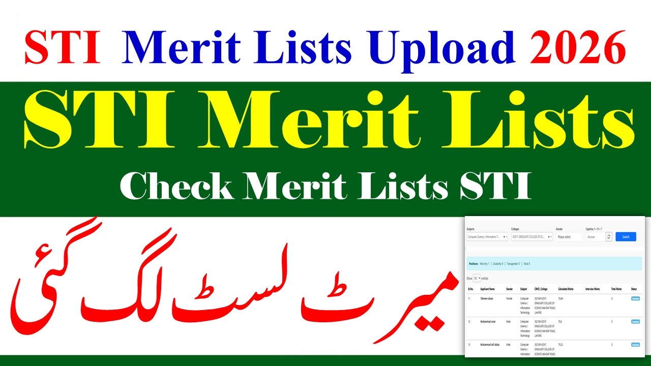 STI New Jobs 2026 Merit Lists Upload | STI Merit Lists Displayed | STI Jobs 2026 Merit List