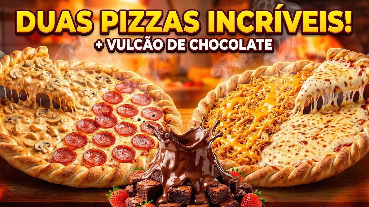 COMPREI DUAS PIZZAS COM BORDA TRANÇADA + VULCÃO DE CHOCOLATE NA PIZZARIA MAIS FAMOSA DE MG! 🍕🔥