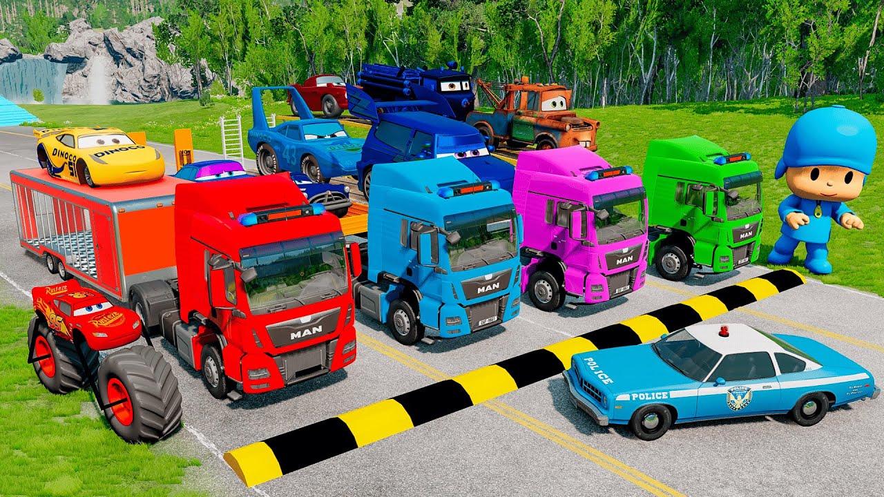 Flatbed Truck McQueen | Transportation with Truck - Pothole vs Car #27 | BeamNG.Drive Gameplay