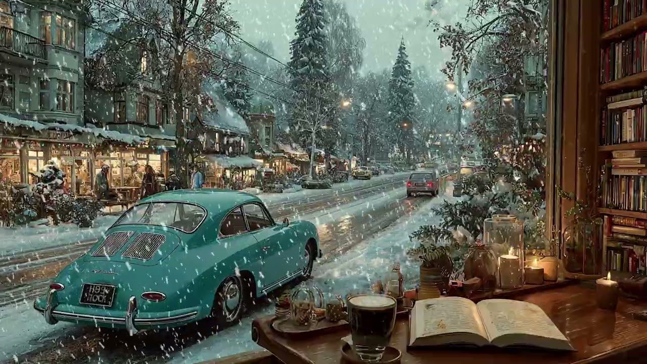 Rain Falling Outside a Warm Café Window at Night | Peaceful Ambience for Study and Relaxation