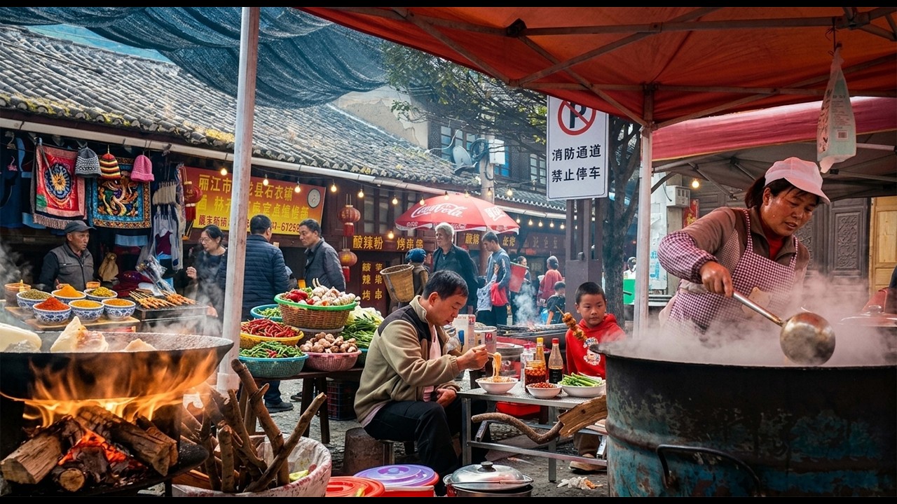Рынок народа наси у реки Цзиньша ｜ Здесь по-прежнему живёт прошлое 【4K】