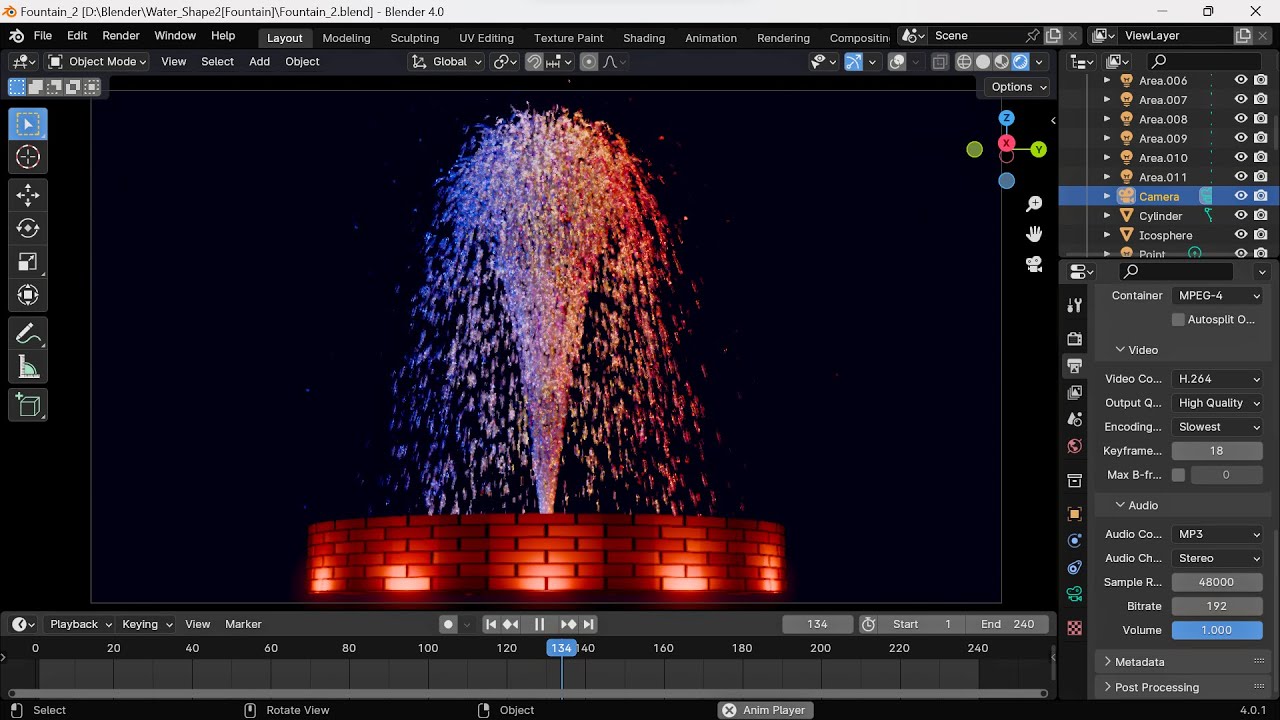 H to K shapes of Water simulation with Blender.(Shape I): Particle Setting ; Fountain