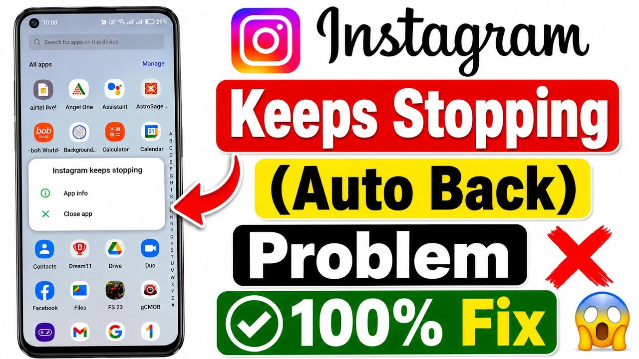 Instagram Auto back problem today 2026 | Fix Instagram Keeps Stopping Problem Today #techsajidbhai 