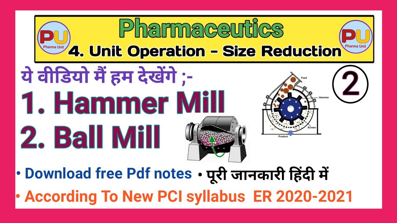 Unit operation - Hammer Mill & Ball Mill in detail | Size reduction | All information in Hindi