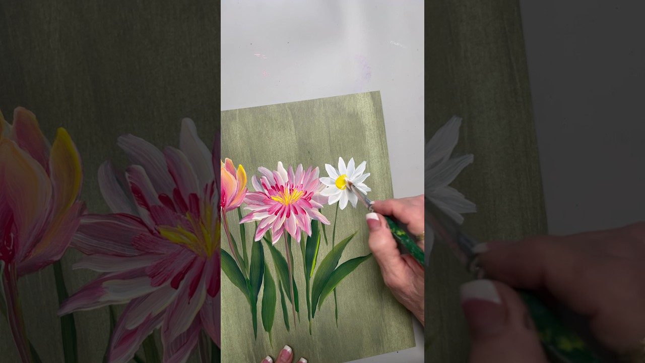 Paint flowers with me 💐 #painting #shorts #onestroke