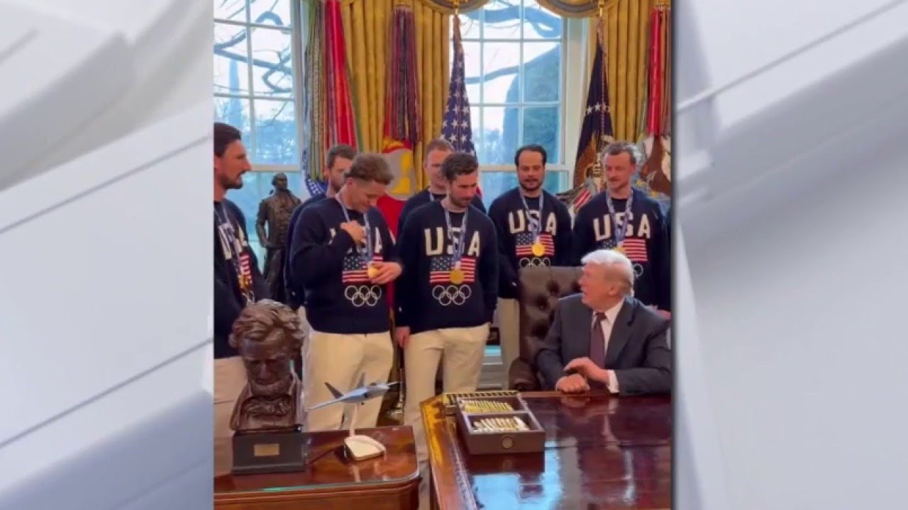 Team USA men's hockey visits with Trump after gold medal win
