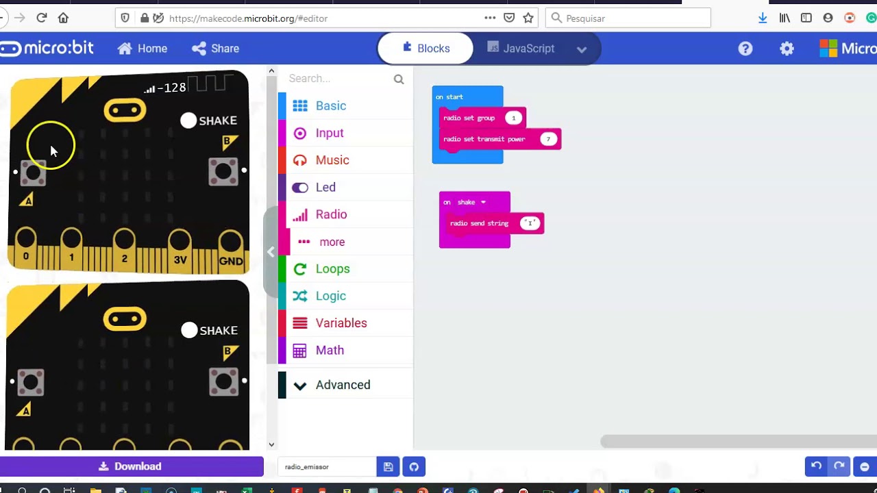Micro:bits : | : transmissão rádio