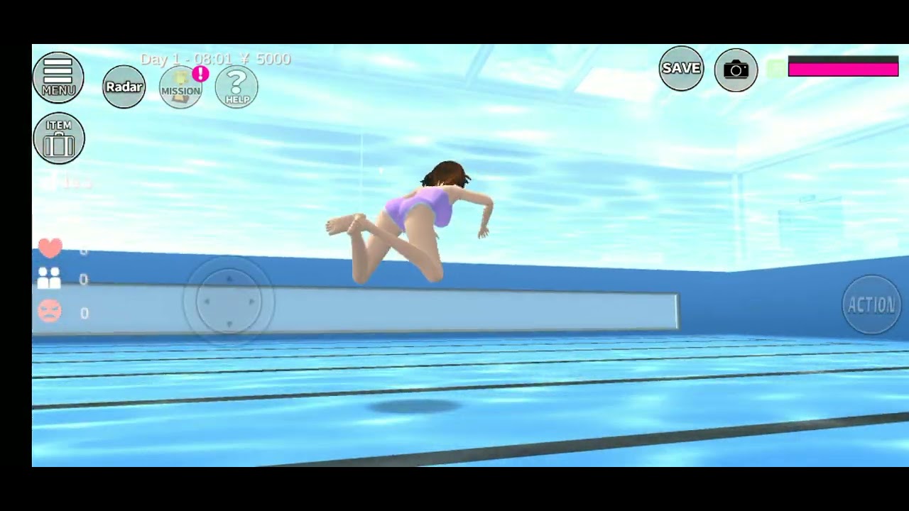Sakura school simulator girl enjoying in swimming pool |
