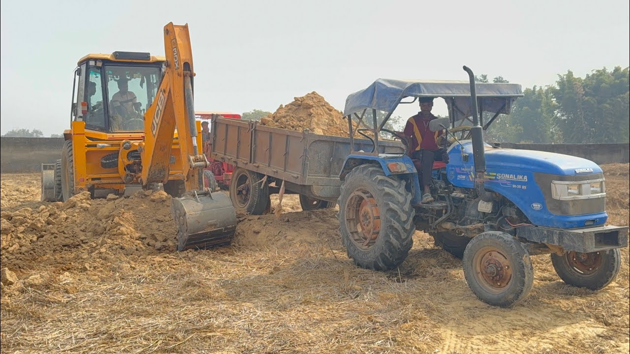 JCB Backhoes 3DX Loading Sonalika Mahindra tractor Trolly🔥Making Farm Forest Area JCB 3dx Xpert Eco