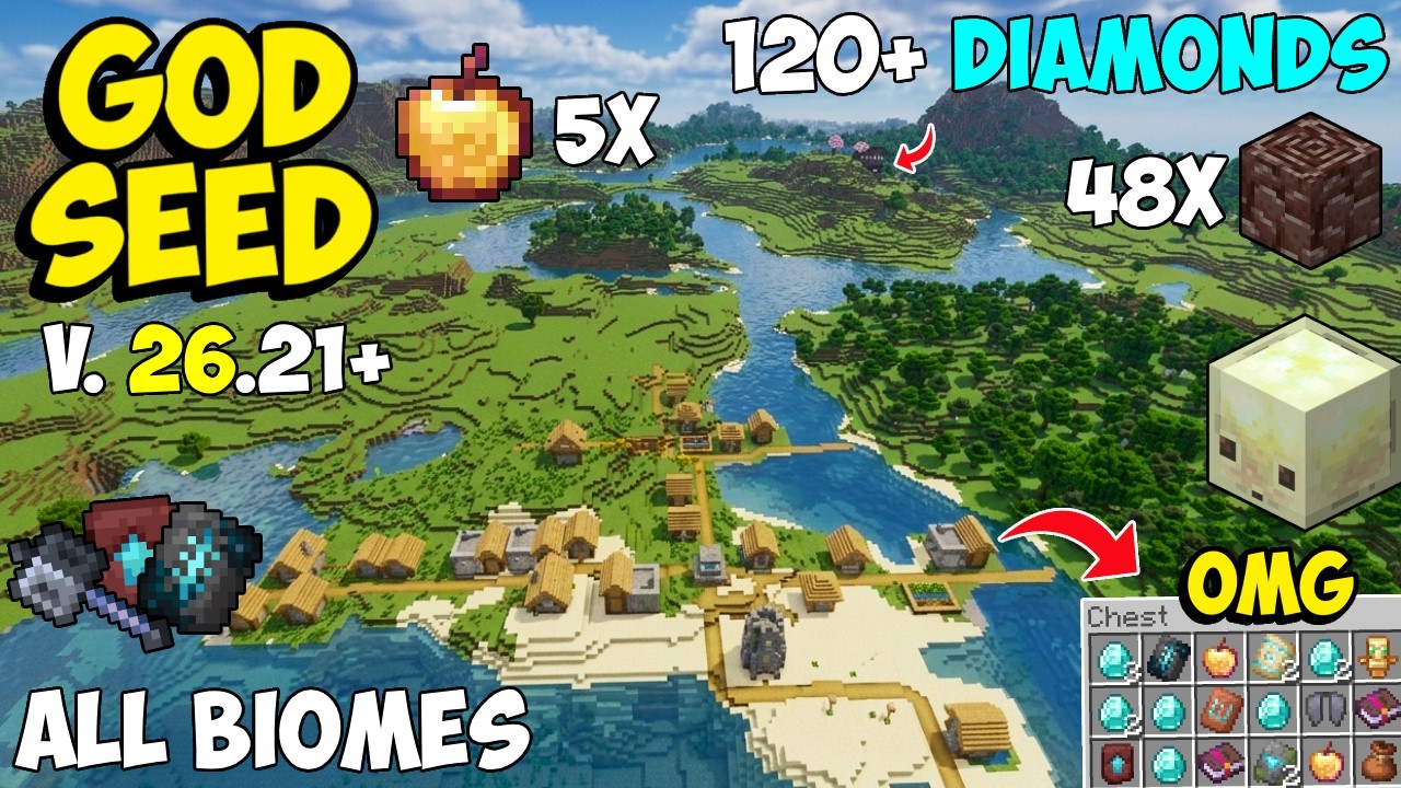 🔥Ultimate [God Seed] For Minecraft 26.21+ Bedrock & PE | Four Blacksmith Village + Sulfur Caves