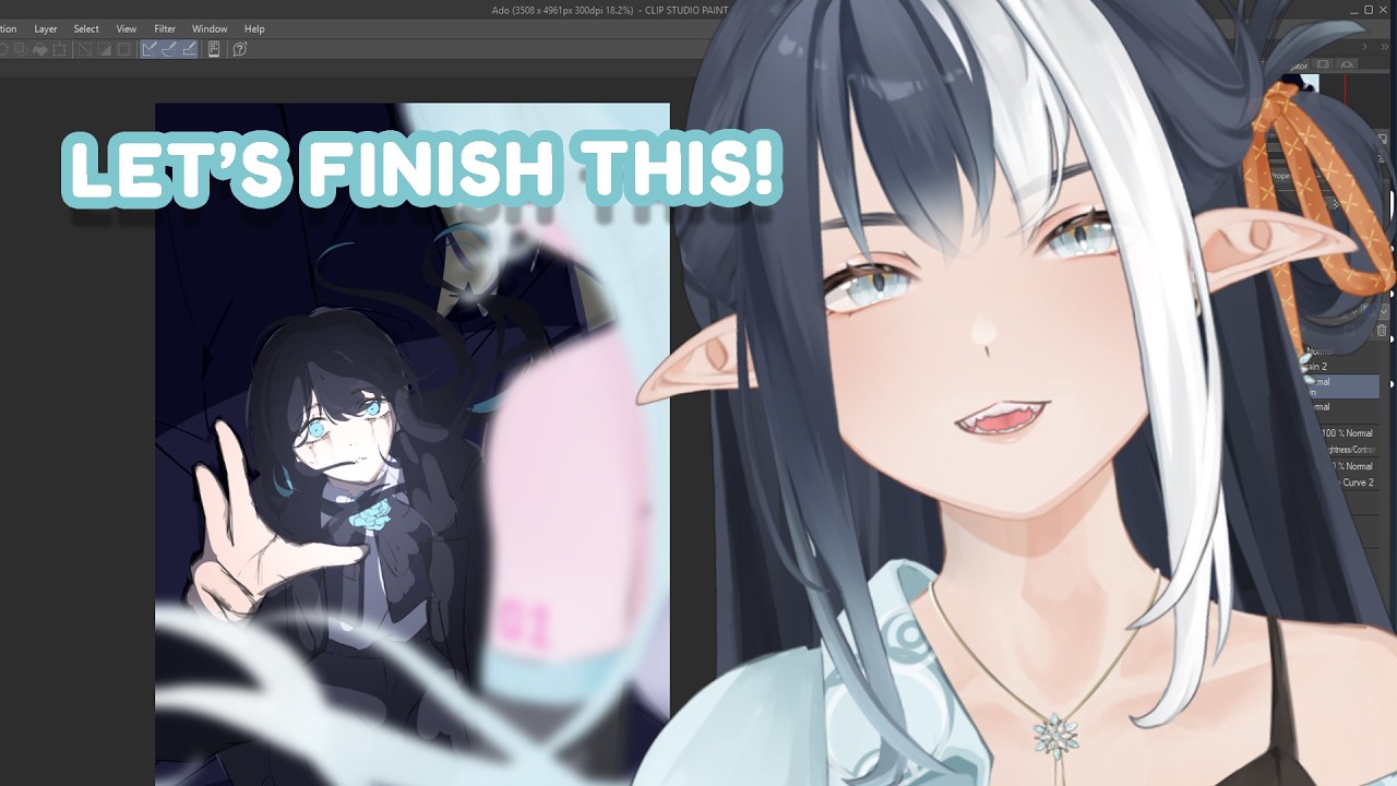 Finishing Ado fanart! Feeling sick so chill stream today ᨐฅ