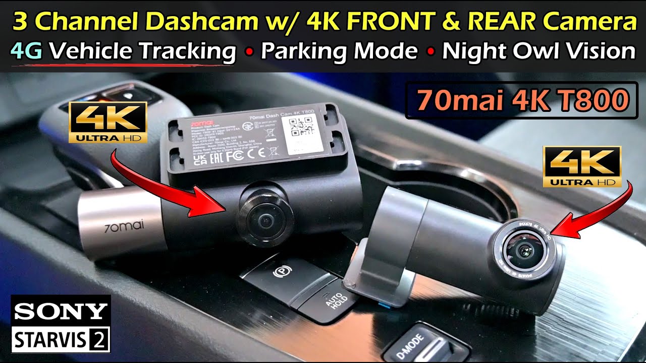World's First 3 Channel Dashcam w/ 4K Front & Rear Camera | 70mai 4K T800