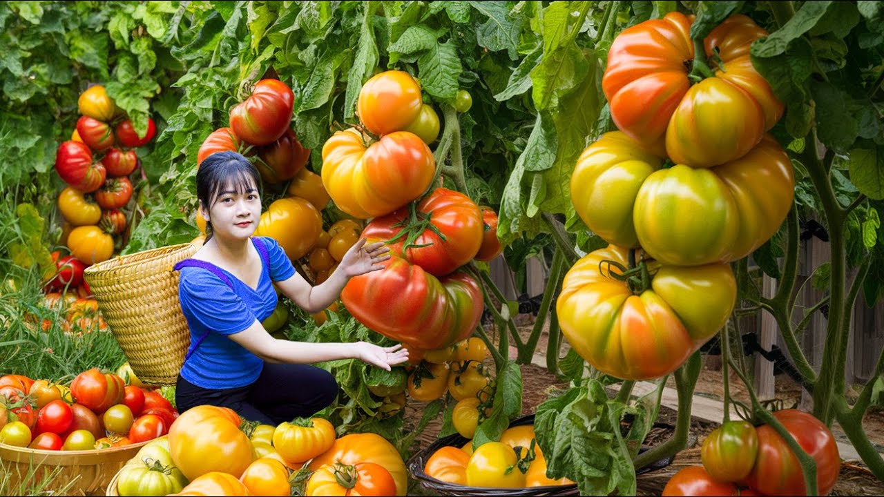 Ly Trieu Ca: Harvesting Sweet Giant Tropical Tomatoes - Secret Recipe Traditional Make Tomato Sauce