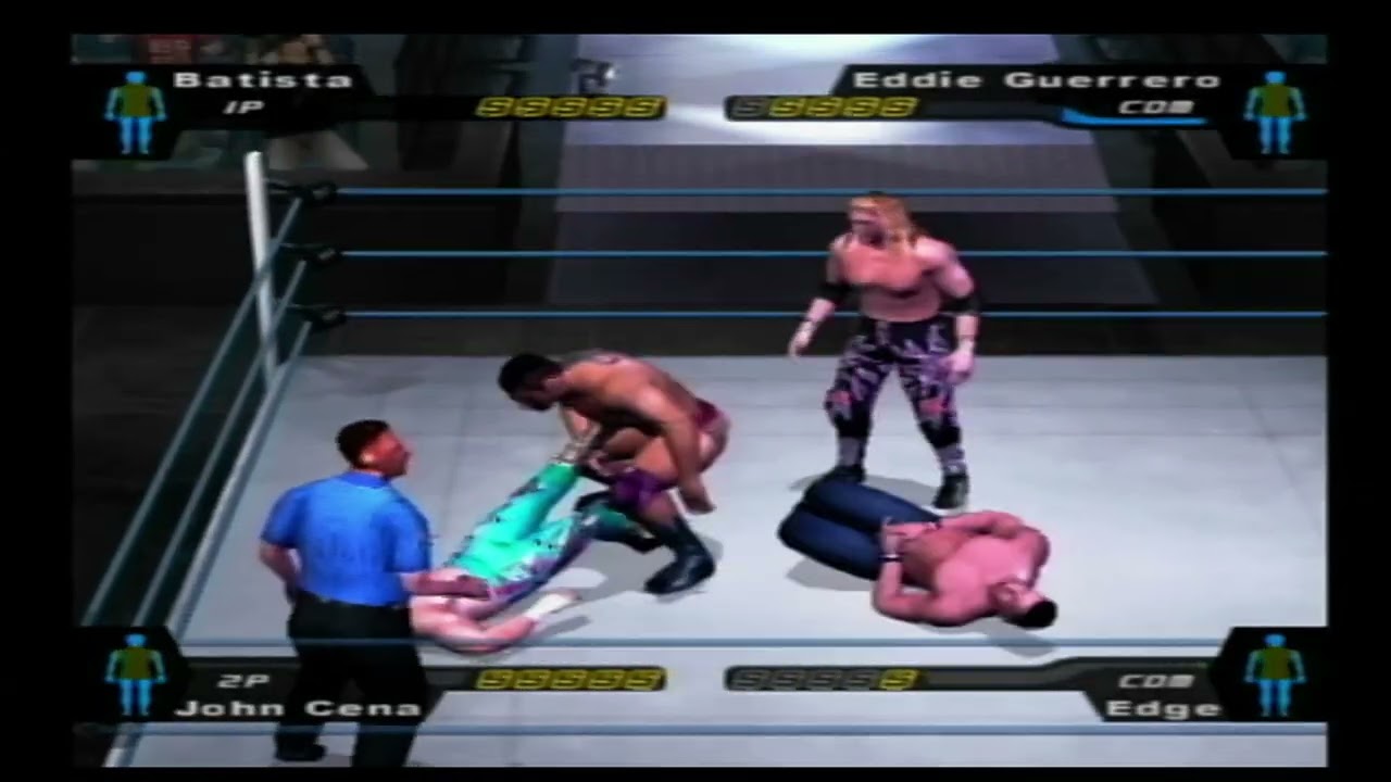 WWE BATISTA & JOHN CENA VS EDDIE GUERRERO & EDGE ( TAG TEAM MATCH ) PS2 SMACKDOWN RAW