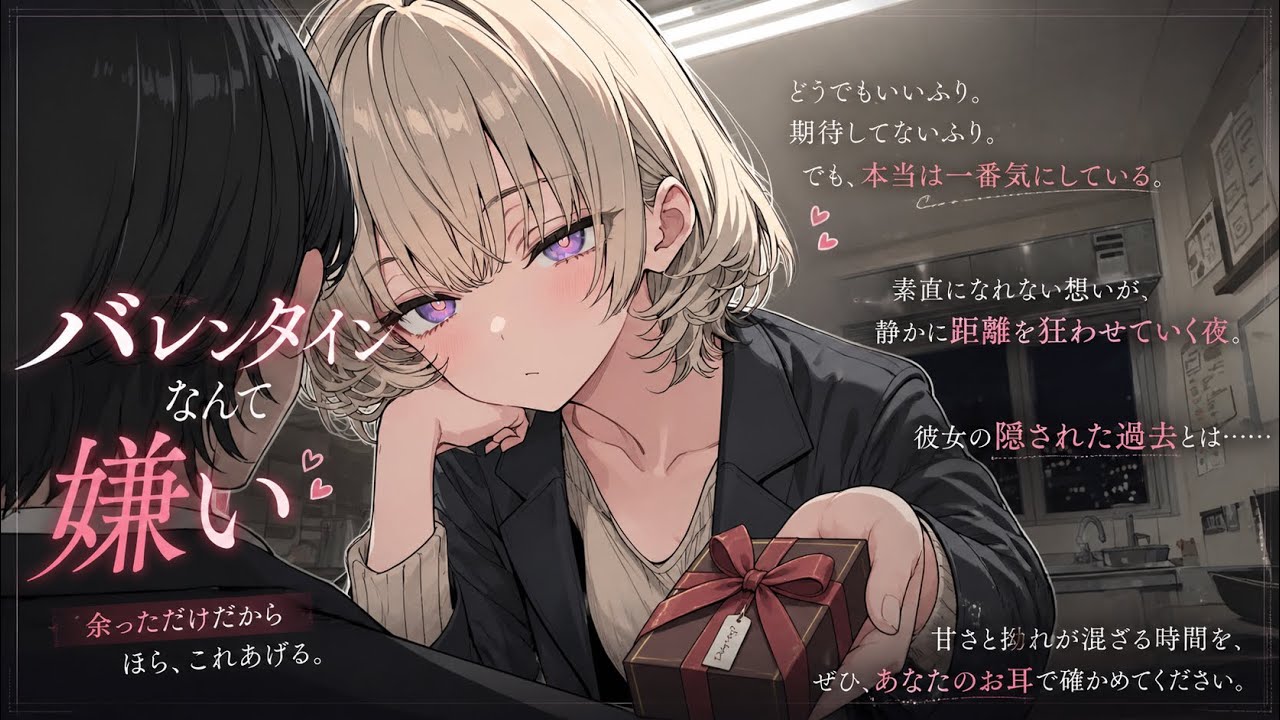 【バレンタイン】バレンタイン嫌いな子が「余ったから」って言い訳しながらチョコ渡してきて…過去のトラウマ乗り越えて自分だけ特別に【ツンデレ／甘々】男性向けASMR