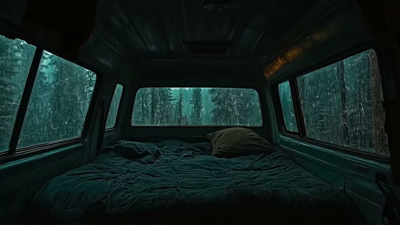3 Hours⚡️ Rain on Camper Van in a Silent Forest