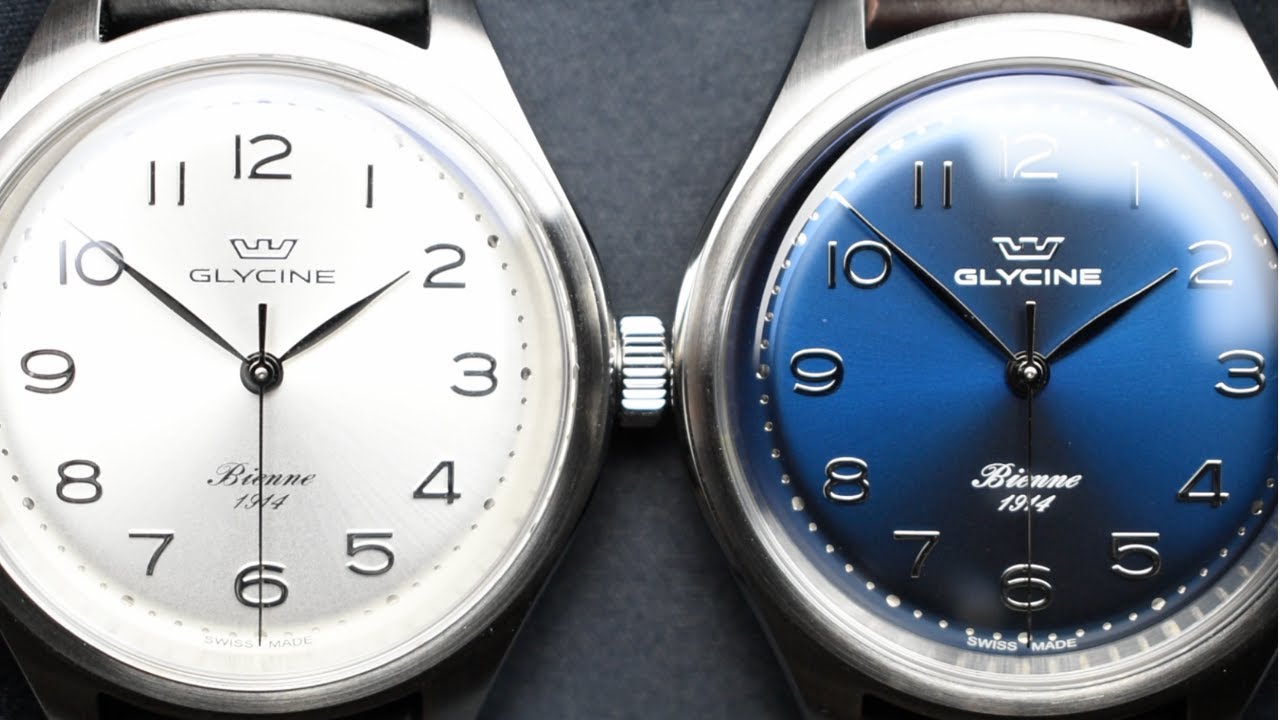 Closer Look: At The Glycine Bienne 1914 Collection Silver Ref: GL0333 and Blue Ref: GL0334