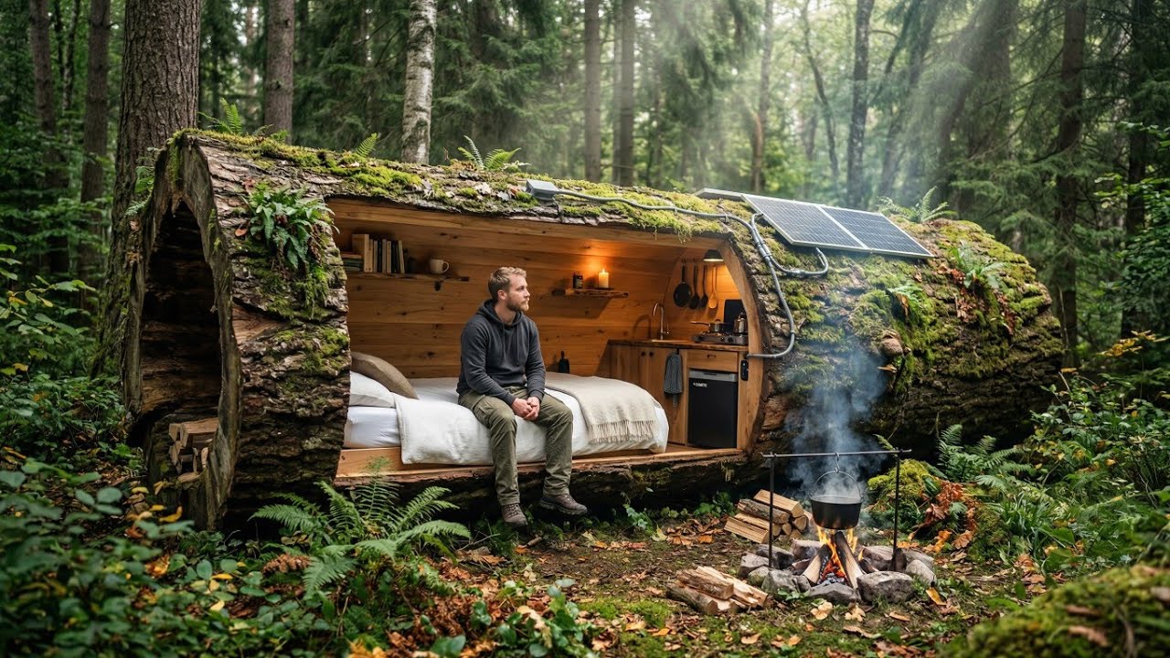 I Turned a Massive Dead Tree Log into a Hidden Modern Underground Home