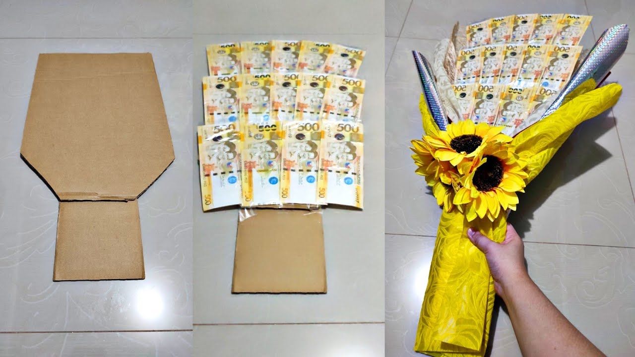 DIY EASY MONEY BOUQUET USING CARDBOARD