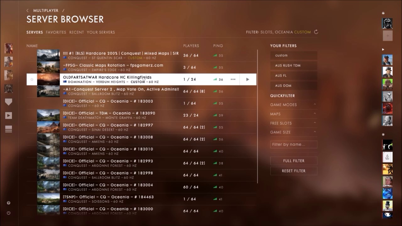 HOW TO SEARCH FOR SERVERS ON BATTLEFIELD 1