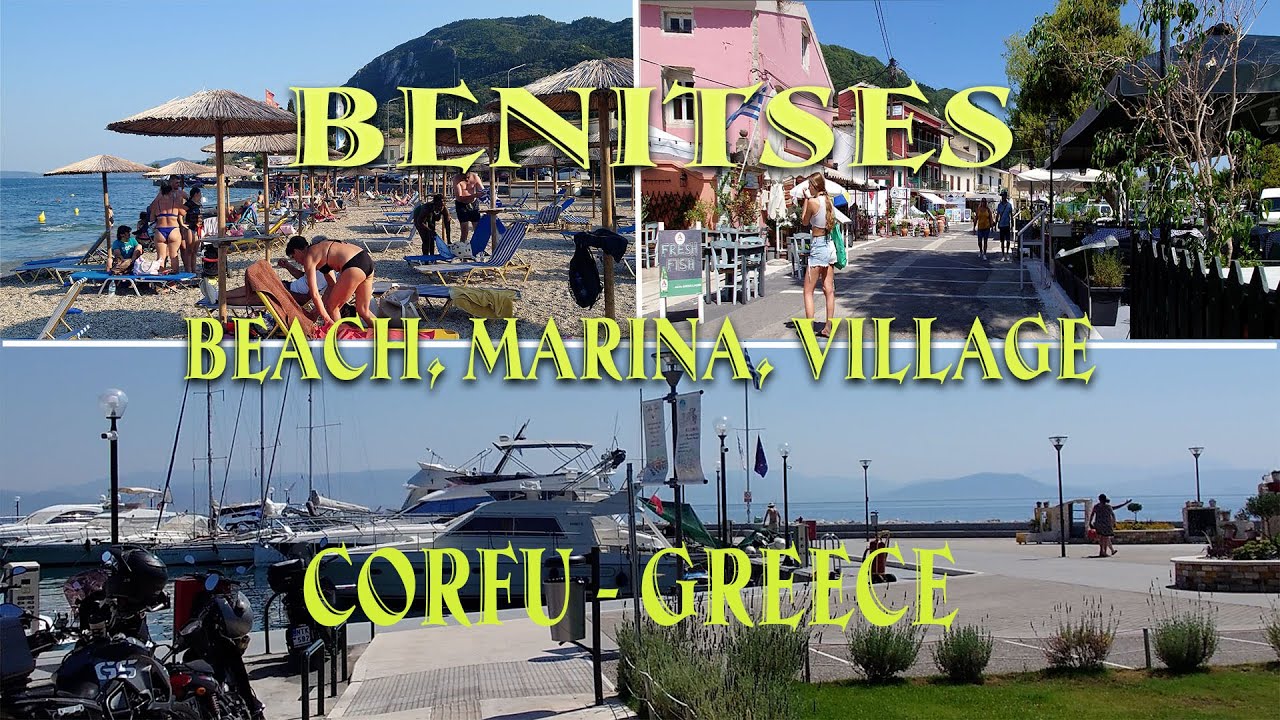 [4K] Corfu | Benitses - Beach & Marina & Village - Greece