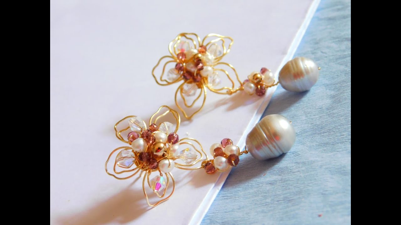 ARETES LARGOS EN FLORES, ALAMBRISMO