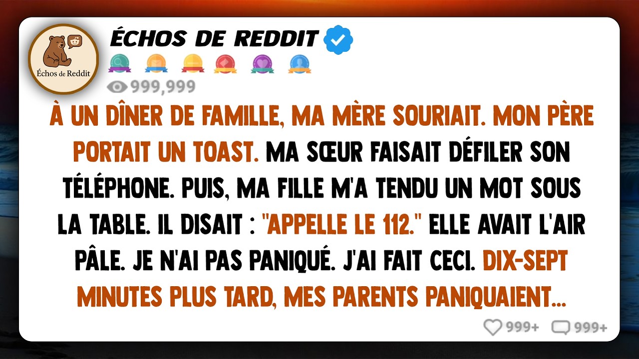 À un dîner de famille, ma fille m'a glissé un mot sous la table. Il disait : 