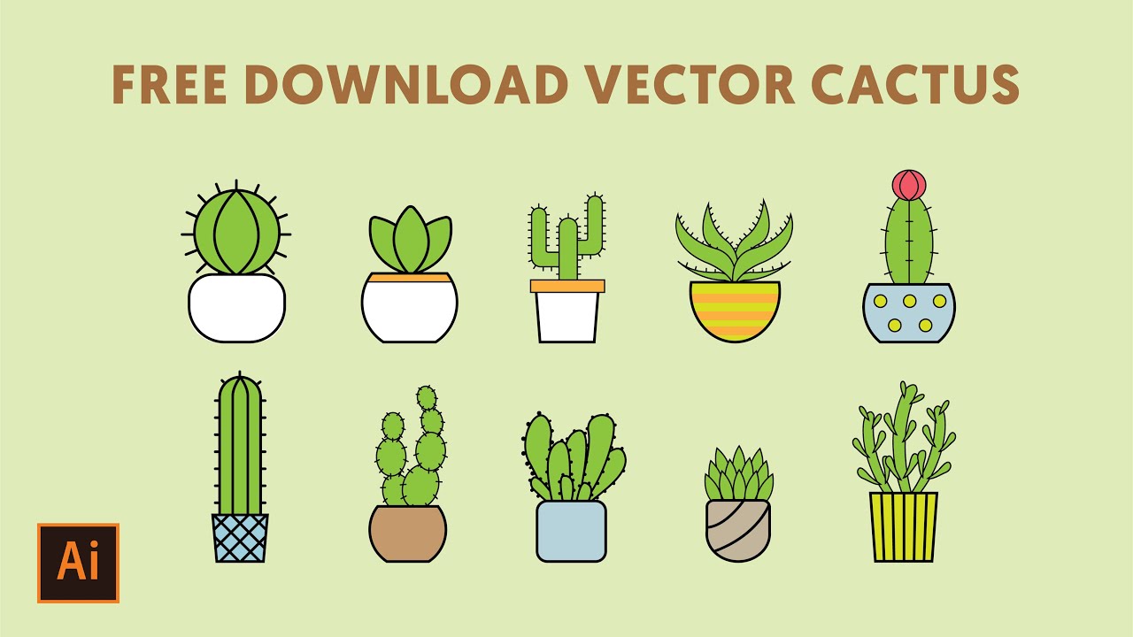 #12 FREE DOWNLOAD!! 10 Items Vector Cactus (SpeedArt Illustrator)
