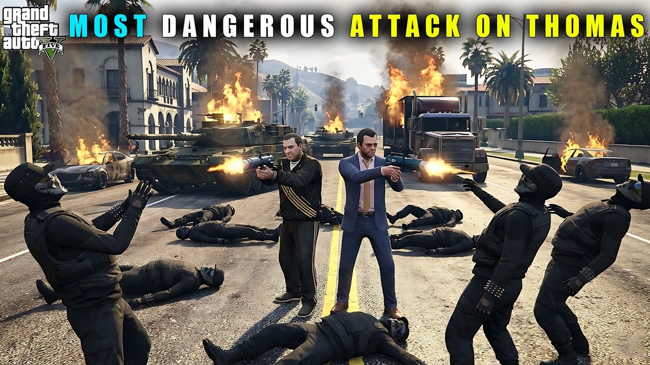 GTA 5 : MICHAEL & YUSUF'S DANGEROUS ATTACK ON THOMAS WITH NEW GUN || BB GAMING