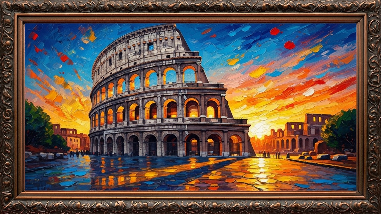 Colosseum at Sunset Vintage TV Frame 4K 🌅 Romantic Rome Wall Art | Luxury Classic Decor Display