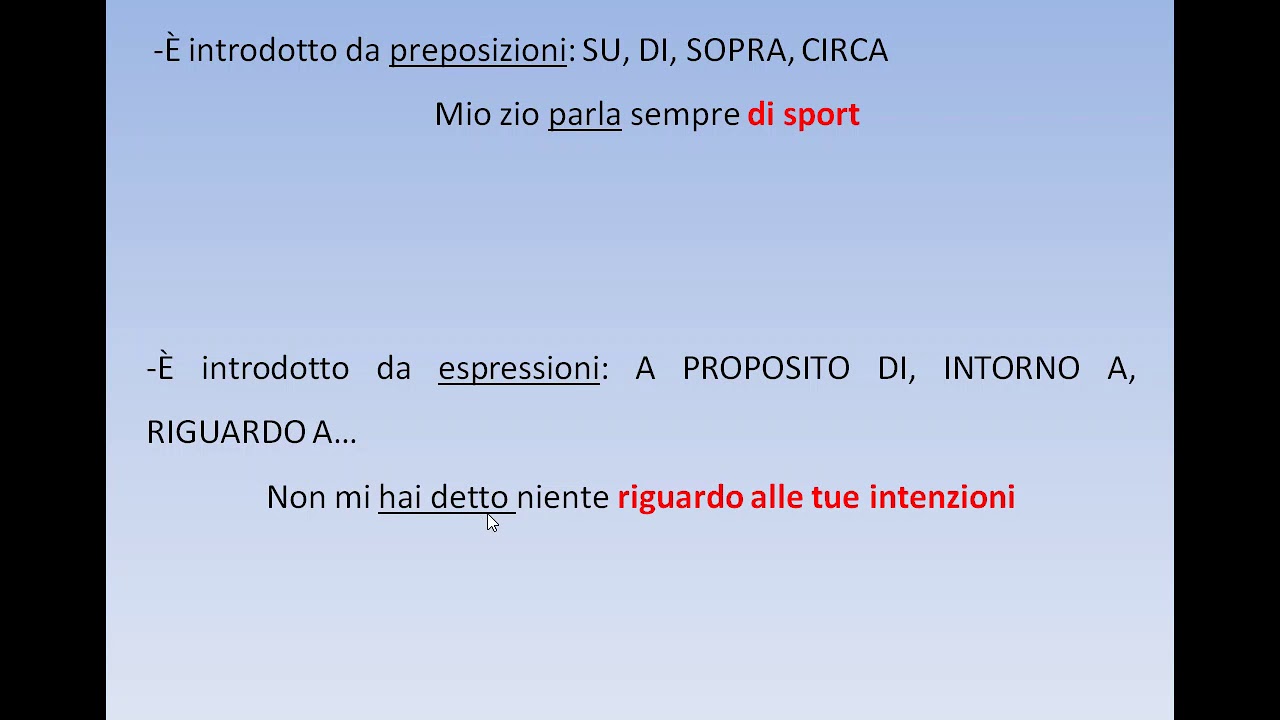 GRAMMATICA: Il complemento di argomento