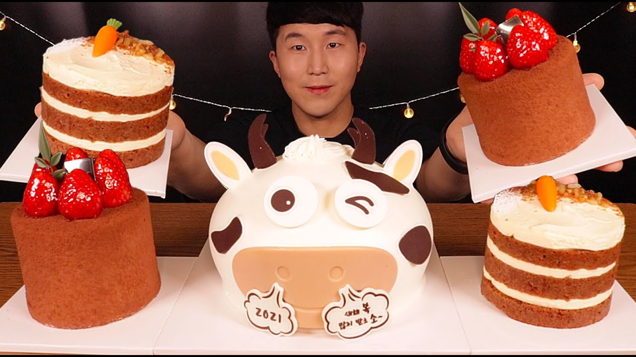[SUB]파리바게뜨 행복하소 케이크, 딸기 가나슈 쇼콜라, 당근케이크(Happy Cake Strawberry Ganache Chocolate, Carrot Cake)#MUKBANG