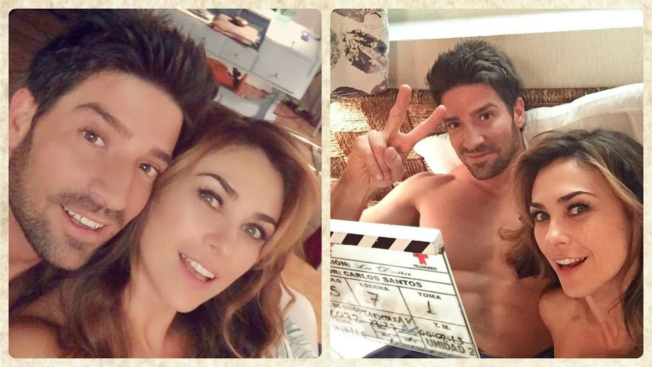 Aracely Arambula y David Chocarro en grabaciones de La Doña de Telemundo