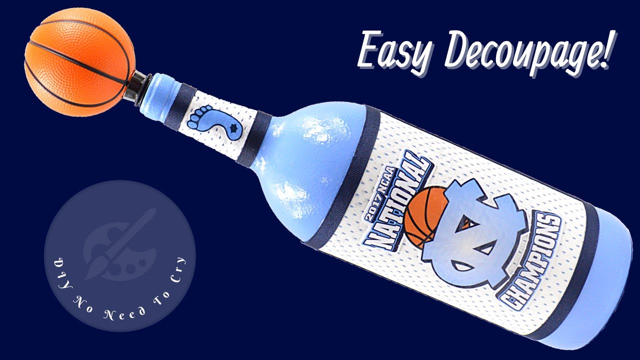 Tar Heels Wine Bottle DIY | Decoupage With Fabric | Wine Bottle Crafts