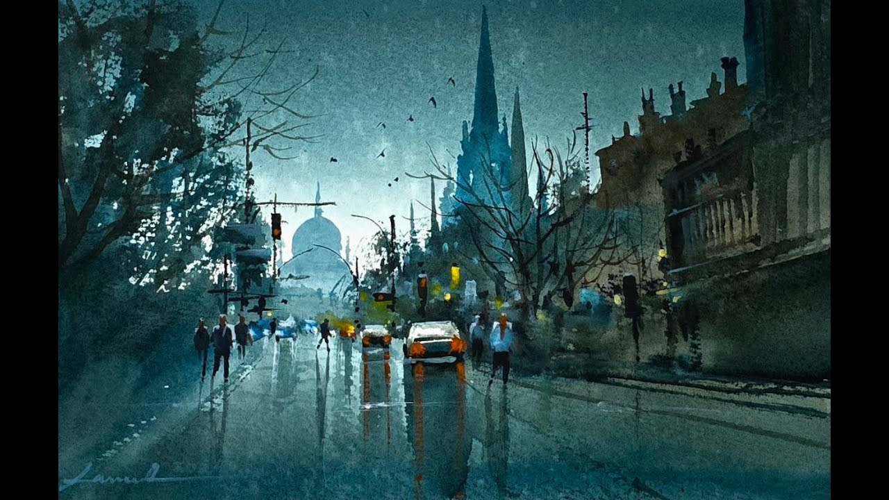 Watercolor painting tutorial - Rainy Day